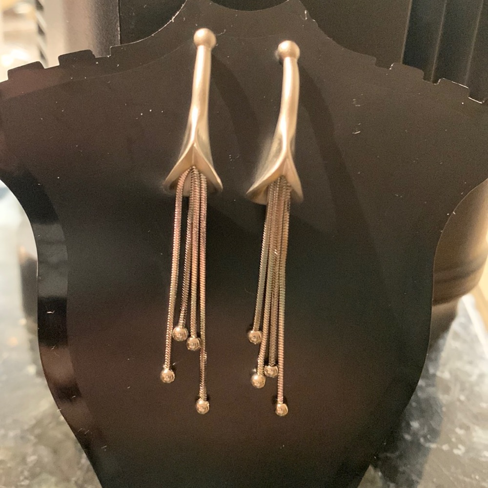 Long Dangling Silver Stud Earrings - image 1